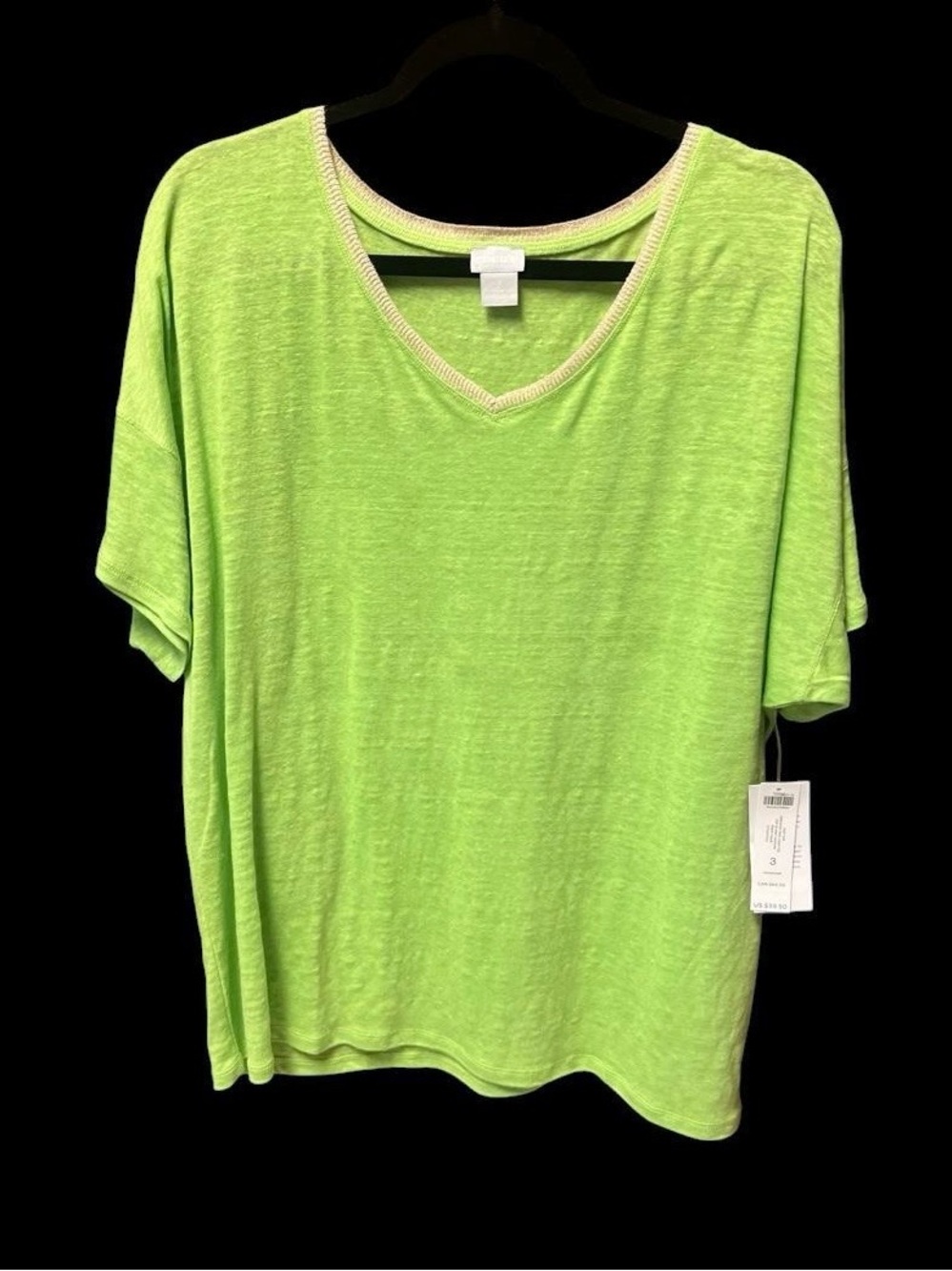 NWT~Chico's Lime Green Linen Top Sz 3 XL Soft Lightweight Flowy $69 Retail
